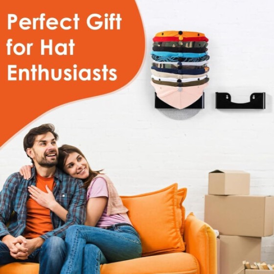 Rak topi akrilik yang dipasang di dinding, isi dua, hitam, cocok untuk penyimpanan topi di lemari, kamar tidur, garasi, dan pintu.